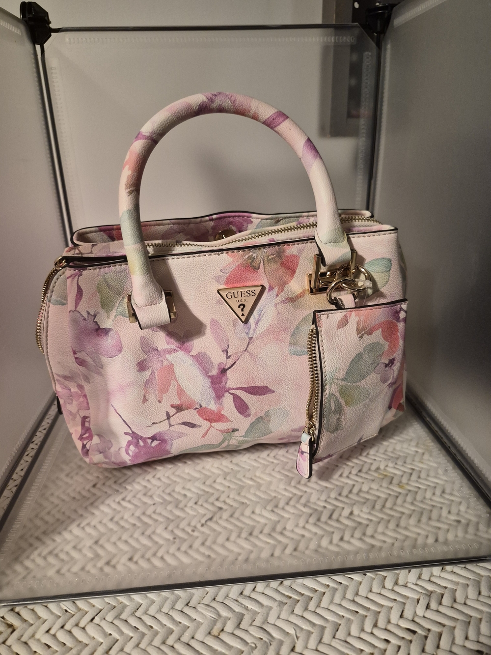 Guess Floral Satchel with Pouch in Pink & Green NWT
